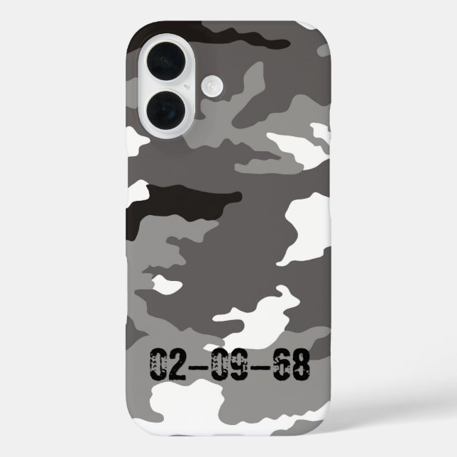Funda iPhone 16 patrón de camuflaje gris (Reverso )