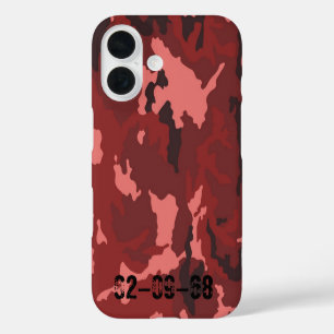 Funda iPhone 16 Patrón de camuflaje rojo camuflaje rosa granate