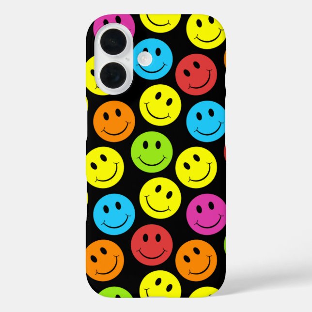 Funda iPhone 16 Patrón de caras coloridas felices (Reverso )