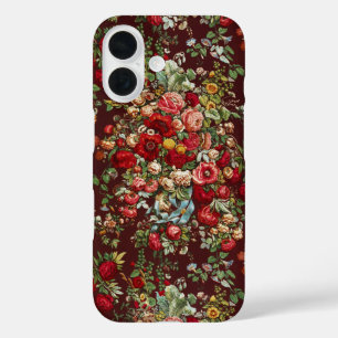 Funda iPhone 16 Patrón de cinta floral de rosa victoriana de color