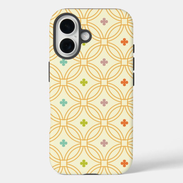 Funda iPhone 16 Patrón de Círculo de Interbloqueo Geométrico Retro (Reverso )