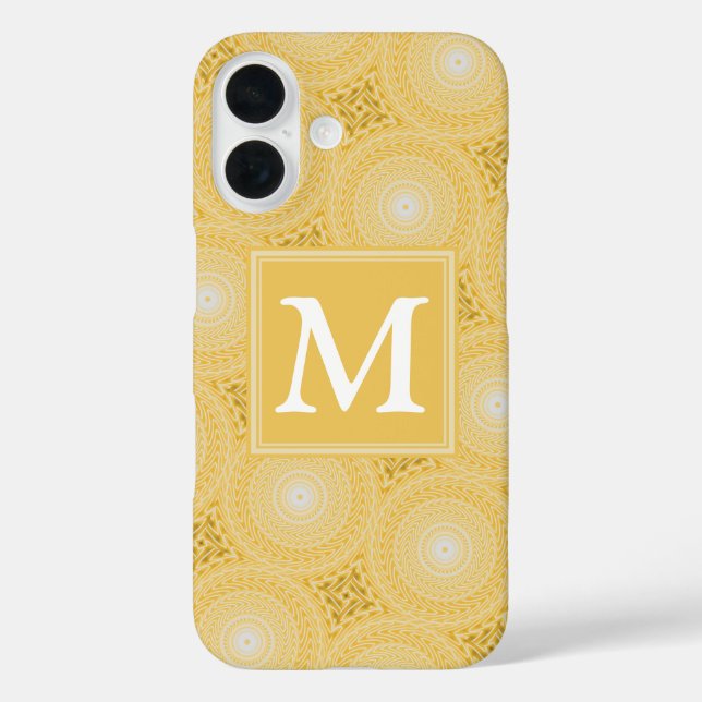 Funda iPhone 16 Patrón de círculos amarillos monograma (Reverso )