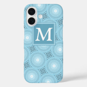 Funda iPhone 16 Patrón de círculos azules de ángel monograma