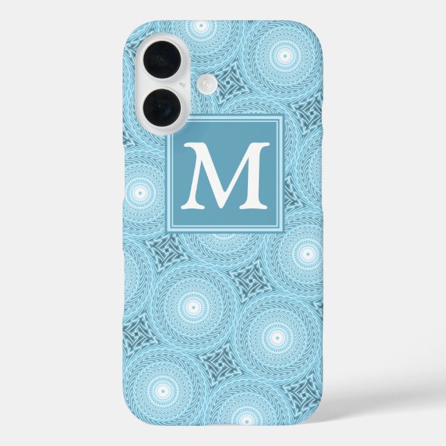 Funda iPhone 16 Patrón de círculos azules de ángel monograma (Reverso )