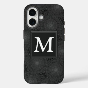 Funda iPhone 16 Patrón de círculos de carbón monograma