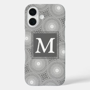 Funda iPhone 16 Patrón de círculos grises de monograma