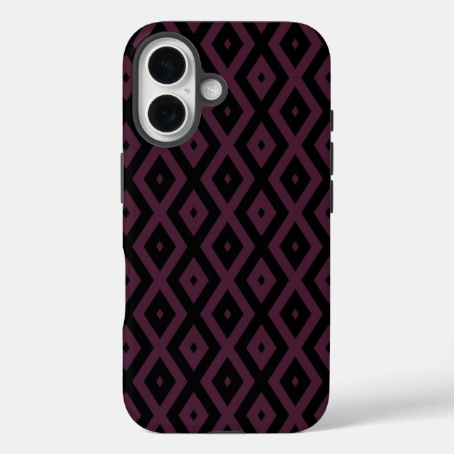 Funda iPhone 16 Patrón de ciruela y diamante negro (Reverso )