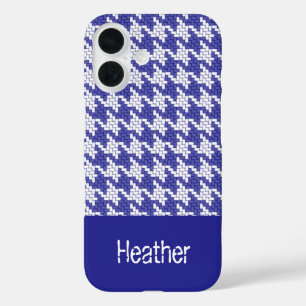 Funda iPhone 16 Patrón de colchón azul y blanco monograma