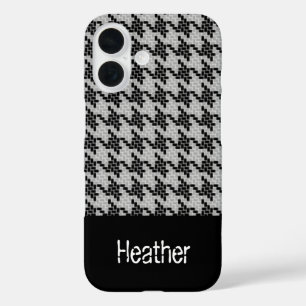 Funda iPhone 16 Patrón de colchón negro y gris de monograma