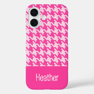 Funda iPhone 16 Patrón de colchón rosa y blanco monogramo