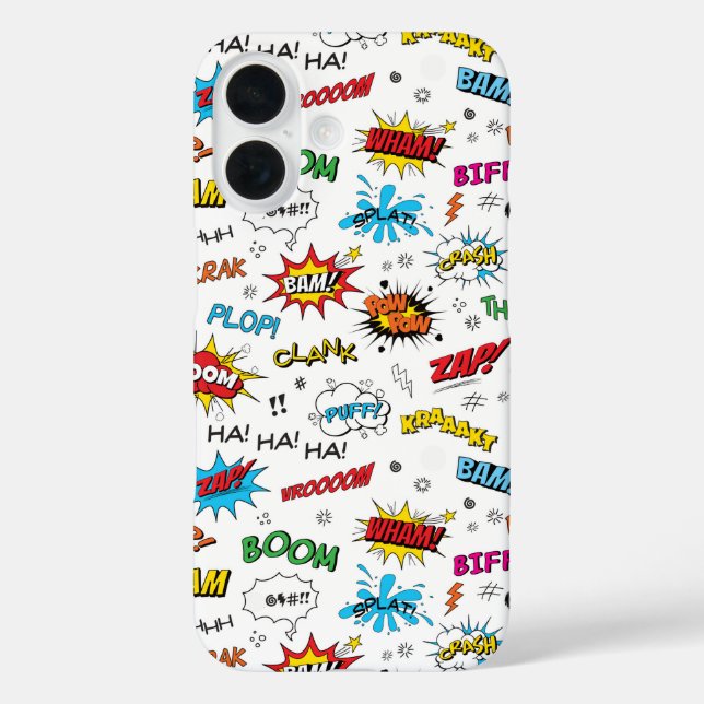 Funda iPhone 16 Patrón de cómics de superhéroes (Reverso )