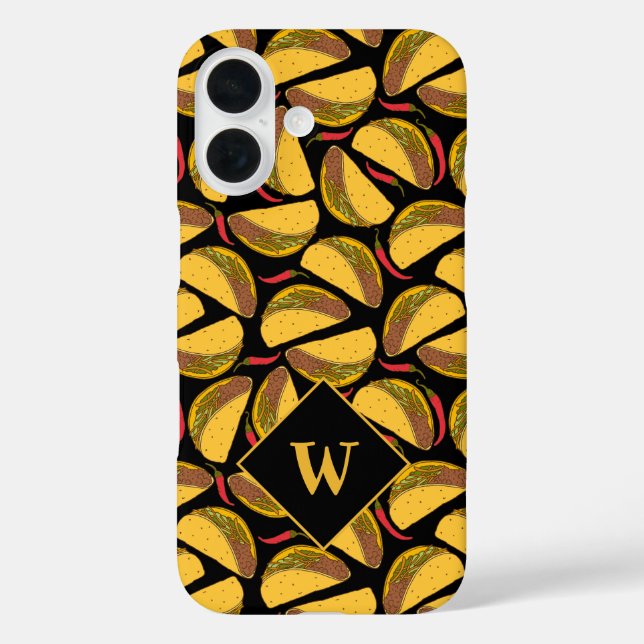 Funda iPhone 16 Patrón de comida mexicana de tacos y chiles (Reverso )