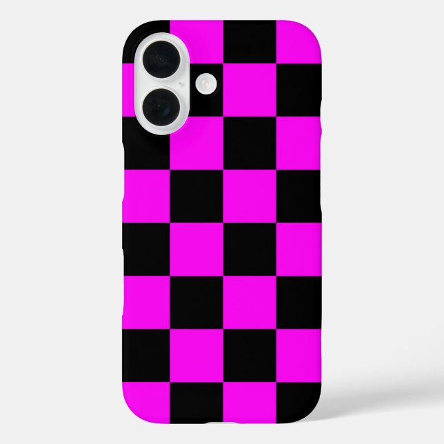 Funda iPhone 16 Patrón de comprobación de negro púrpura (Reverso )
