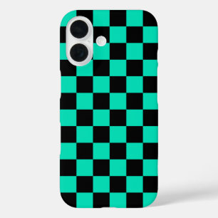 Funda iPhone 16 Patrón de comprobación de negro verde