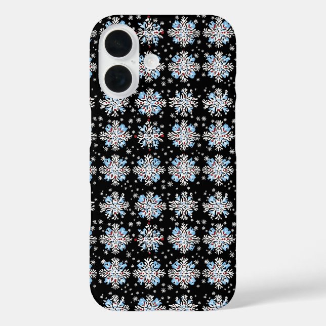 Funda iPhone 16 Patrón de copo de nieve azul (Reverso )