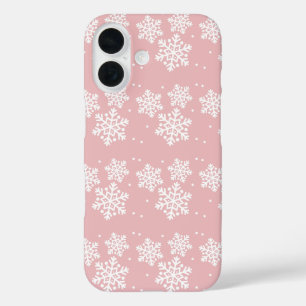 Funda iPhone 16 Patrón de copos de nieve de Navidades rosados