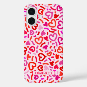 Funda iPhone 16 Patrón de corazón de amor romántico rojo rosa púrp