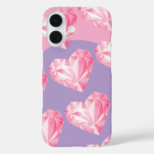 Funda iPhone 16 Patrón de Corazón de Diamante Rosa – Lindo y Elega