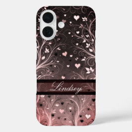 Funda iPhone 16 Patrón de Corazón Floral Romántico