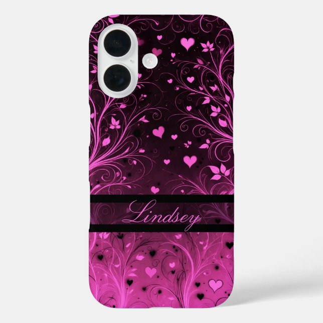 Funda iPhone 16 Patrón de Corazón Floral Romántico (Reverso )