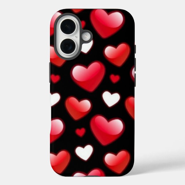 Funda iPhone 16 Patrón de corazón rojo (Reverso )