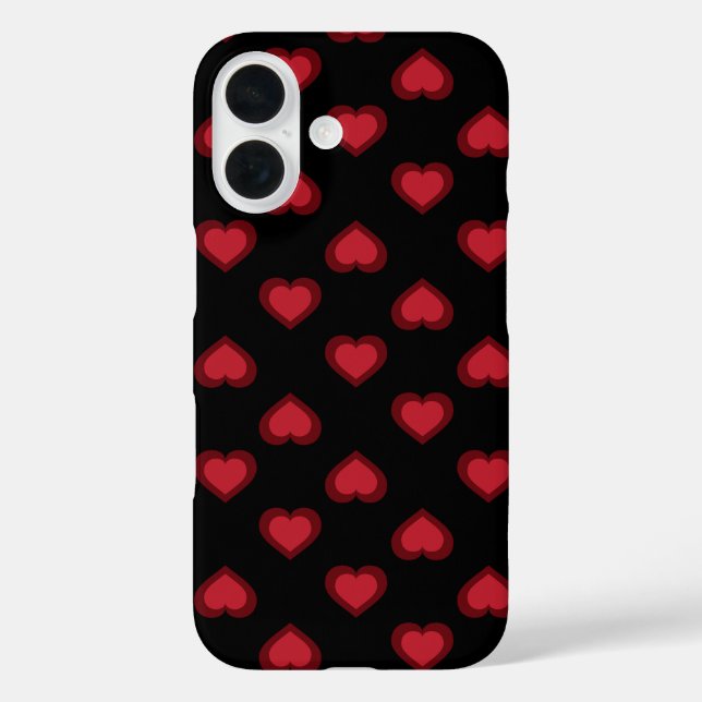 Funda iPhone 16 Patrón de corazones rojos (Reverso )