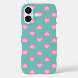 Funda iPhone 16 Patrón de corazones rosados