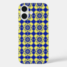 Funda iPhone 16 Patrón de cuadros Argyle azul amarillo