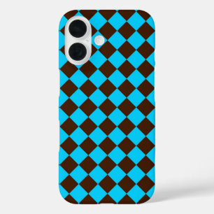 Funda iPhone 16 Patrón de cuadros de diamante azul marrón