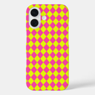 Funda iPhone 16 Patrón de cuadros de diamante rosa amarillo