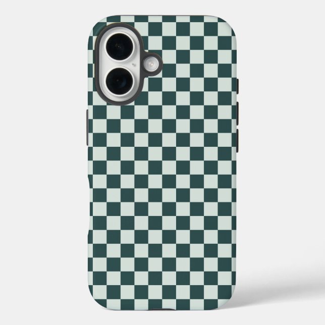 Funda iPhone 16 Patrón de cuadros de musgo verde bosque (Reverso )