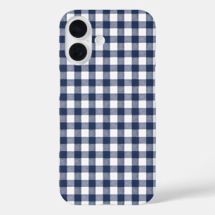 Funda iPhone 16 Patrón de Cuadros Gingham - Azul Marino