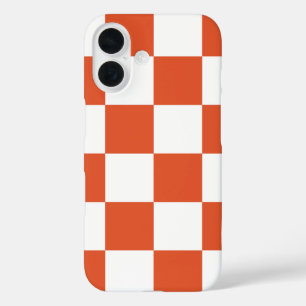Funda iPhone 16 Patrón de cuadros naranja y blanco