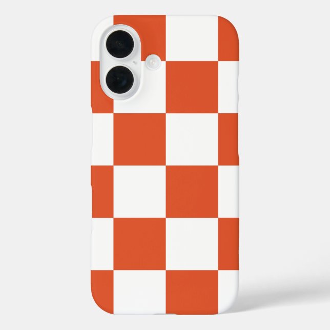 Funda iPhone 16 Patrón de cuadros naranja y blanco (Reverso )