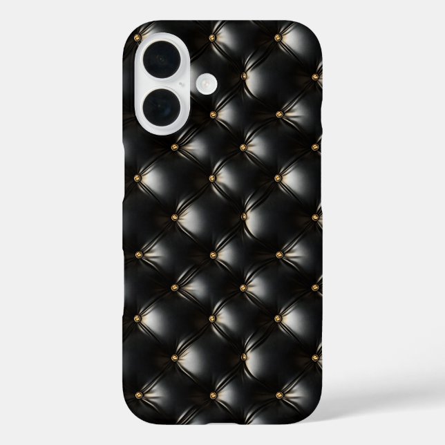Funda iPhone 16 Patrón de cuero negro acabado (Reverso )