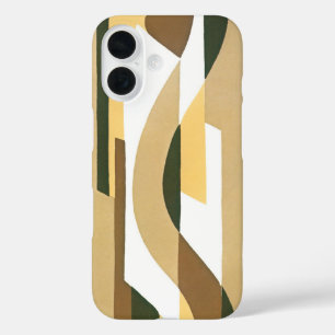 Funda iPhone 16 Patrón de curva otoño de jazz retro Art Deco Brown
