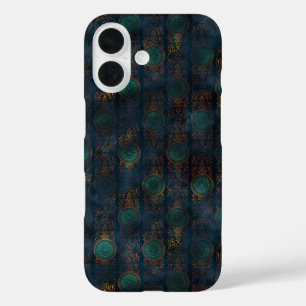 Funda iPhone 16 Patrón de Damasco de Patina de Cobre de color de a