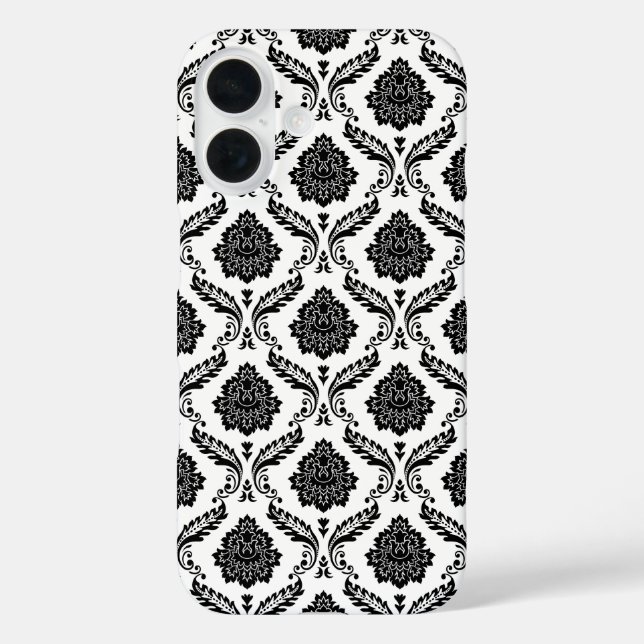 Funda iPhone 16 Patrón de Damasco Rococó Negro sobre Blanco (Reverso )