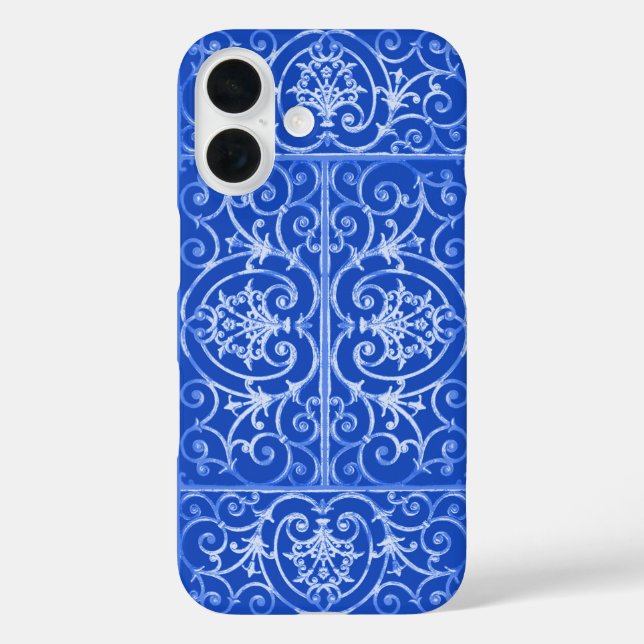 Funda iPhone 16 Patrón de desplazamiento azul real (Reverso )