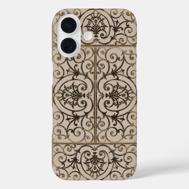 Funda iPhone 16 Patrón de desplazamiento marrón Sepia (Reverso )