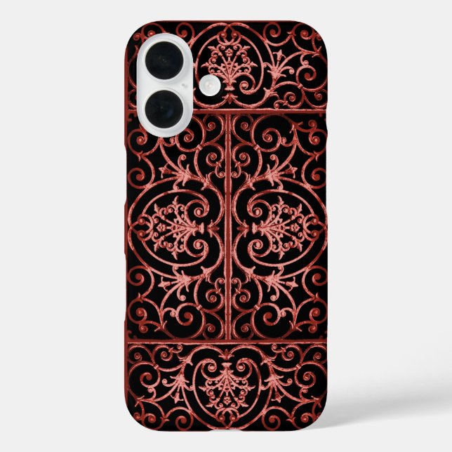 Funda iPhone 16 Patrón de desplazamiento rojo y negro (Reverso )