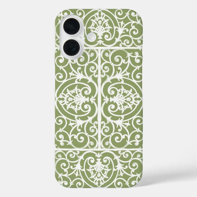 Funda iPhone 16 Patrón de desplazamiento verde oliva (Reverso )