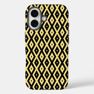 Funda iPhone 16 Patrón de diamante amarillo limón y negro