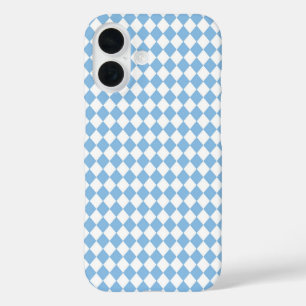 Funda iPhone 16 Patrón de diamante de cuadros azules y blancos