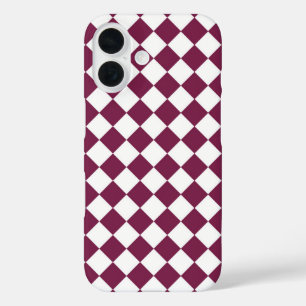 Funda iPhone 16 Patrón de diamante de cuadros blancos de Borgoña