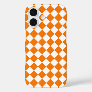 Funda iPhone 16 Patrón de diamante de cuadros blancos y naranjas