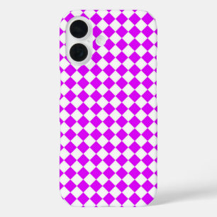 Funda iPhone 16 Patrón de diamante de cuadros blancos y púrpura
