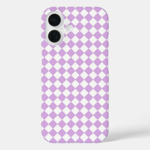 Funda iPhone 16 Patrón de diamante de cuadros blancos y púrpura