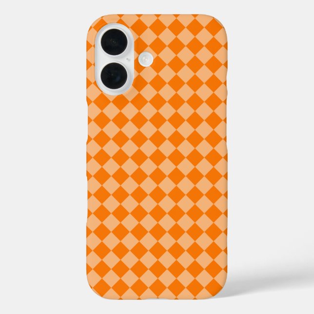 Funda iPhone 16 Patrón de diamante de cuadros naranja (Reverso )