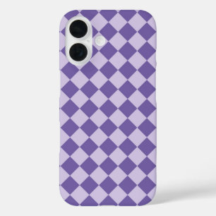 Funda iPhone 16 Patrón de diamante de cuadros púrpura